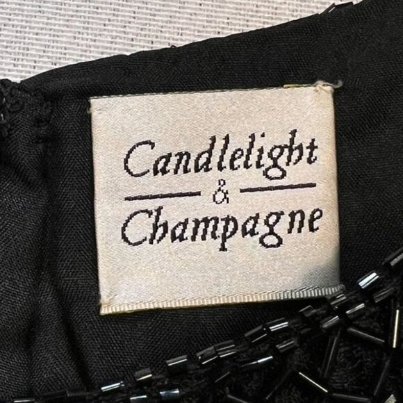 Candlelight & Champagne Women's Beaded Cocktail Evening Top Black Short Sleeve - Picture 3 of 12